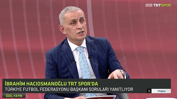 Türkiye Futbol Federasyonu (TFF) Başkanı İbrahim Hacıosmanoğlu, TRT Spor'un canlı yayın konuğu oldu.