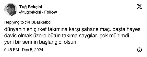 Fenerbahçe Beko'nun galibiyeti sosyal medyada da çok konuşuldu👇