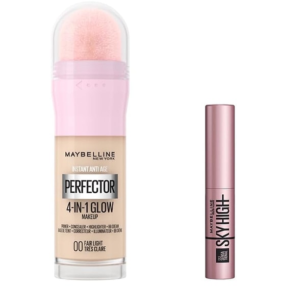 8. Maybelline New York Instant Perfector Glow 4 Etki 1 Arada Fondöten- 00 Fair Light & Mini Lash Sensational Sky High Maskara Makyaj Seti