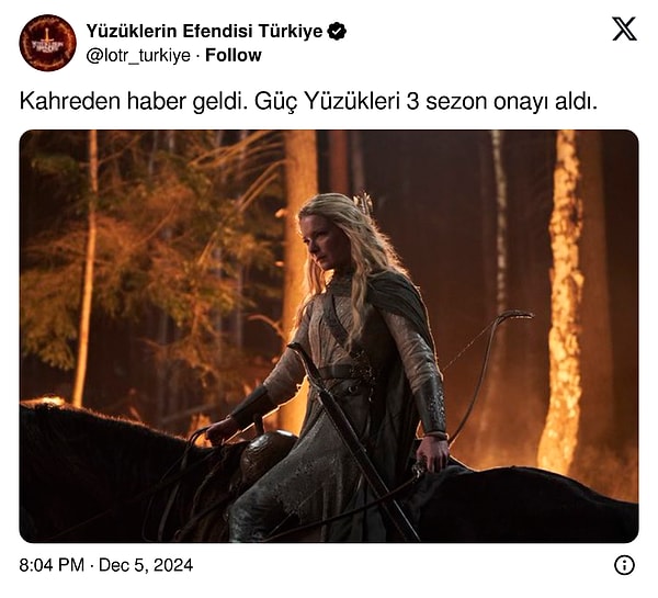 Ama yine de ne kadar eleştirilirse eleştirilsin Yüzüklerin Efendisi hayranları diziden kopmadı. X/Twitter'da @lotr_turkiye adıyla paylaşım yapan Yüzüklerin Efendisi Türkiye hesabı 3. sezon haberini "kahreden haber geldi" diyerek duyurdu. Bu duyuruya 'Yüzüklerin Efendisi: Güç Yüzükleri' izleyicilerinden tepkiler gecikmedi.