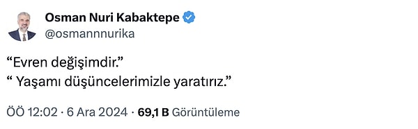 AK Partili Kabaktepe sosyal medya hesabı X’ten Roma İmparatoru ve filozof Marcus Aurelius’tan bir alıntı yaptı.