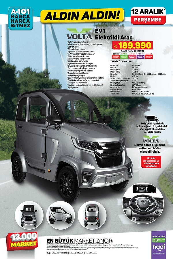 Volta EV1 Elektrikli Araç 189.990 TL