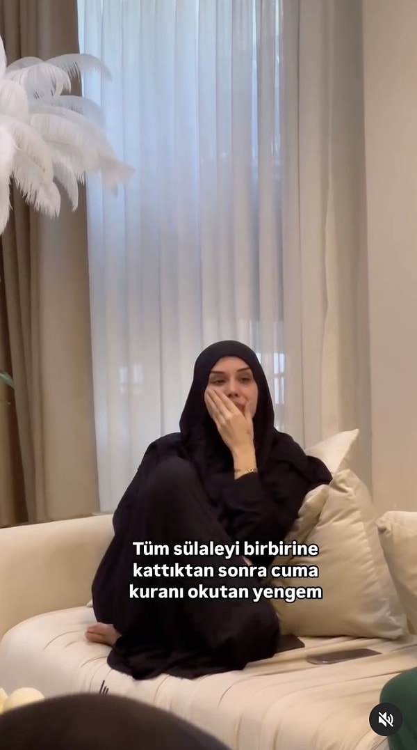 Dilan Polat geçtiğimiz saatlerde bu kez de çarşafa girip 'Sülaleyi birbirine kattıktan sonra cuma kur'anı okutan yengem' notunu düştüğü bir paylaşım yaptı.