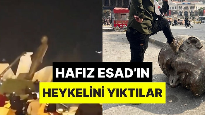 Suriye'de Rejim Karşıtı Gruplar Hafız Esad’ın Heykelini Yıkıp Hatıra Fotoğrafı Çekti