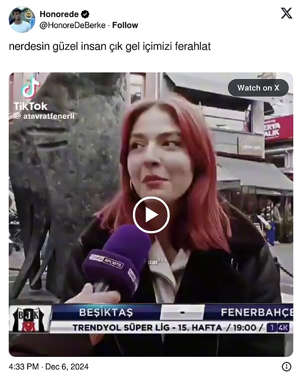 Bir Fenerbahçe taraftarı, Twitter'dan (X) bu video edit'i paylaşarak ''Neredesin güzel insan çık gel içimizi ferahlat'' çağrısında bulununca cevap gecikmedi👇