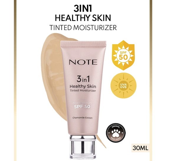 Note 3 in 1 Healthy Skin Tinted Moisturizer SPF 50, cildiniz için çok yönlü bir bakım sunuyor.