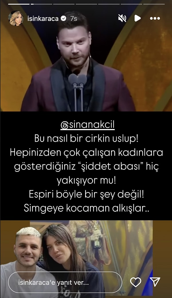 "Bu nasıl bir çirkin üslup! Hepinizden çok çalışan kadınlara gösterdiğiniz “şiddet abası” hiç yakışıyor mu! Espiri böyle bir şey değil! Simgeye kocaman alkışlar.."