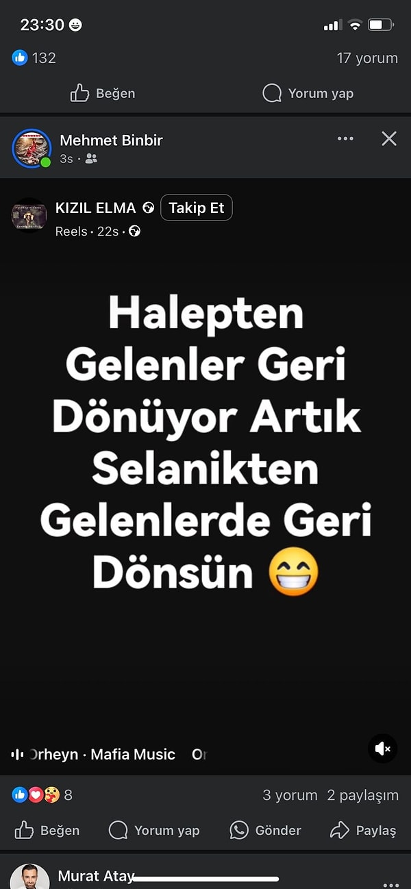 “Eğitimci” sosyal medya hesabından, “Halep’ten gelenler geri dönüyor. Artık Selanik’ten gelenler de geri dönsün” ifadelerine yer verdi.