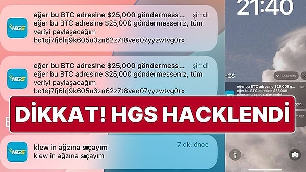 Dün bir sigorta şirketinde yaşanan hackleme skandalından sonra bir hackleme olayı da HGS’nin başına geldi. HGS kullanıcılarına “Eğer bu BTC adresine 25.000 dolar göndermezseniz tüm veriyi paylaşacağım” şeklinde bildirimler gitti.