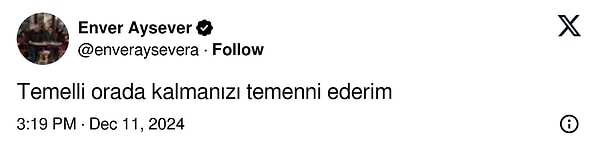 Gazeteci Enver Aysever, Kübra Par’ın bu paylaşımına “Temelli orada kalmanızı temenni ederim” diye cevap verdi.