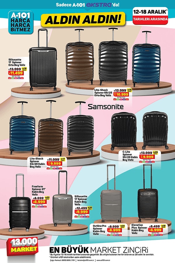 A101'e gelen Samsonite valiz modelleri kataloğu