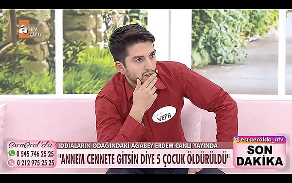 İzlerken "Bunları yaşayanlar var mı gerçekten?" diye sorgulatan olayda Vefa babasının annesine, teyzesine ve kardeşlerine psikolojik ve fiziksel şiddet uyguladığını söyledi.