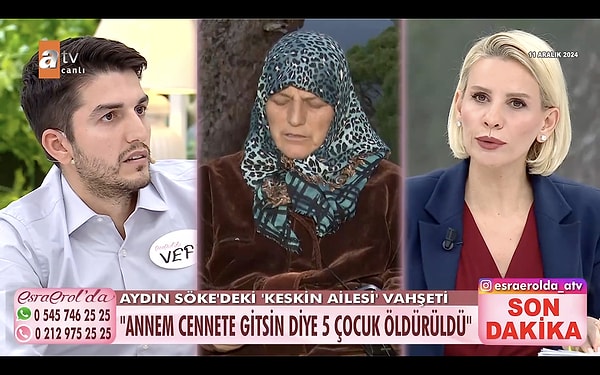 Anne "Hatırlamıyorum. Öyle bir şey olmadı." diye yanıt verince Esra Erol, "Verilen ifadelerde bu olay var." dedi. Anne "Durumumuz yoktu evde doğum yaptık." diye kendini savununca ise ünlü sunucu "Madem durumun yoktu. Neden 17 çocuk yaptın?" diye sordu.