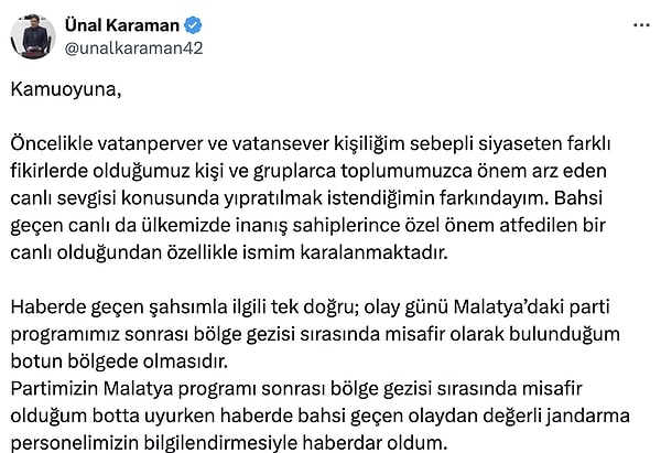 Ünal Karaman X hesabından suçlamaları reddetti.