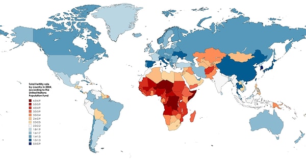 10. 2024 yılı verilerine göre ortalama doğurganlık haritası