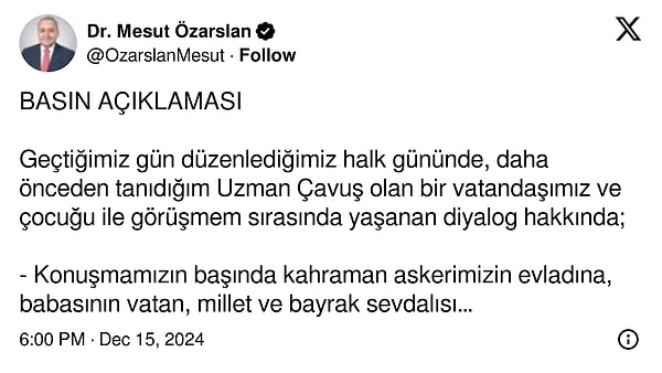 Bu diyaloga sosyal medyada tepki yağdı. Tepkilerin ardından Özarslan X hesabından ‘özür’ paylaşımı yaptı.