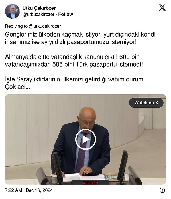 600 bin vatandaşımızdan 585 bini Türk vatandaşlığını istemedi.