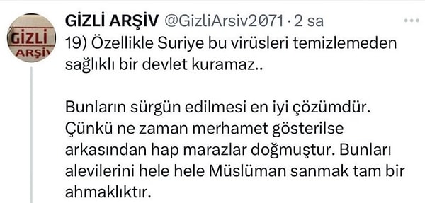 "Temizlik" ifadesini kullanan hesabın bu paylaşımı Twitter tarafından nefret söylemi gerekçesiyle kısıtlandı.