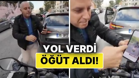 Motosiklet Sürücüsünün Yol Verdiği Şoförden Aldığı Samimi Öğüt: "Mutlaka Dizliğini Tak Gözünü Seveyim"