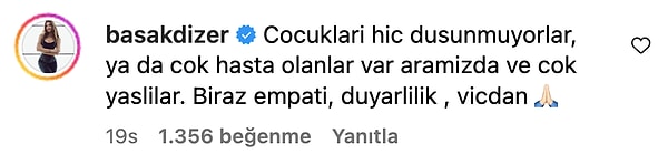 Ayşe Arman'ın paylaşımına hak veren birçok isim arasında Kıvanç Tatlıtuğ'un eşi Başak Dizer Tatlıtuğ da vardı. O da herkes gibi 'vicdan!' çağrısı yaptı.