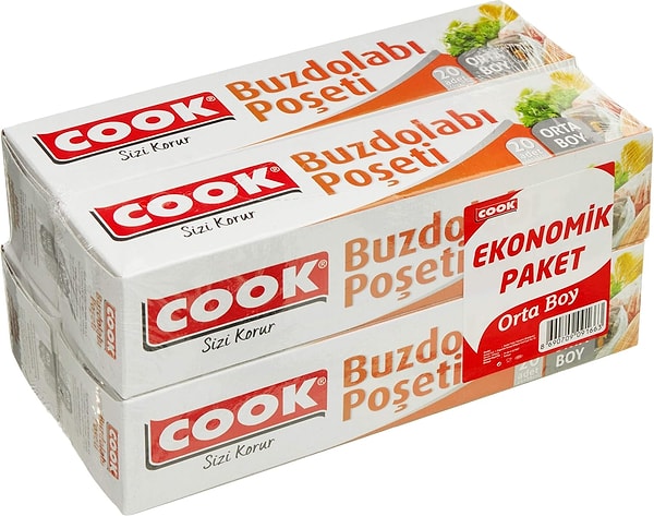 10. Cook Buzdolabı Poşeti 3+1 Ekonomik Paket, Orta Boy 24 x 38 cm (1 x 4 Adet)