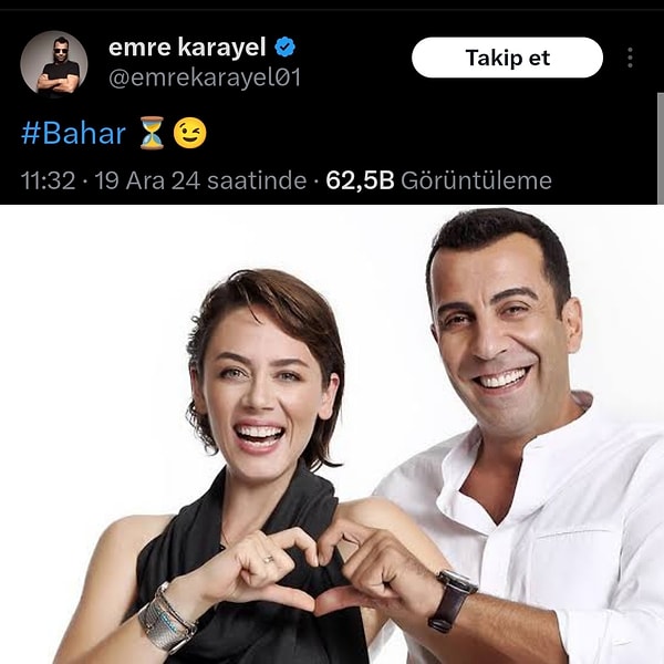 Karayel de bu haberden büyük mutluluk duymuş olacak ki hemen eski partneriyle bir fotoğrafını paylaşarak sevincini gösterdi.