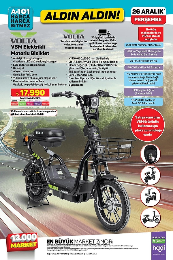 Volta VSM Elektrikli Motorlu Bisiklet 17.990 TL