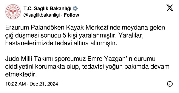 Vali Çiftçi, Emre Yazgan'ın hayatını kaybettiğini söylerken Sağlık Bakanlığı'ndan yalanlama geldi. Bakanlık bir açıklama yaparak Yazgan'ın yoğun bakımda tedavi gördüğünü ifade etti.