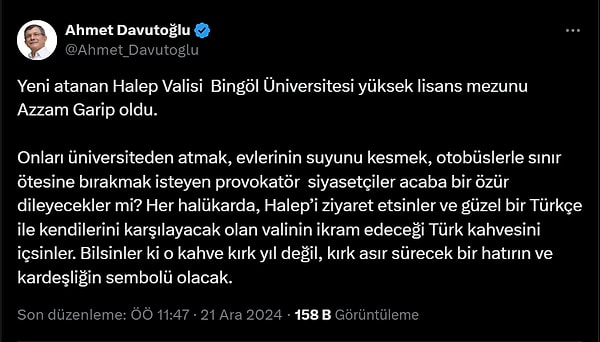 Atamaların ardından Ahmet Davutoğlu da açıklama yaptı: