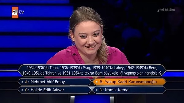 Ece Su Ürker'in karşısına 500.000 bin TL değerindeki "Hangi iki Osmanlı padişahı kardeştir?" sorusu çıktı.