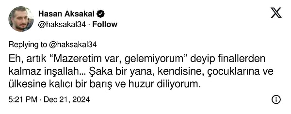 "Finallerden kalmaz inşallah"