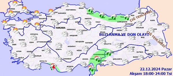 Doğu Karadeniz’in iç kesimlerinin yükseklerinde ve Doğu Anadolu'nun doğusunda dik ve eğimli yamaçlarda ise çığ riski bulunduğuna dikkat çekiliyor.