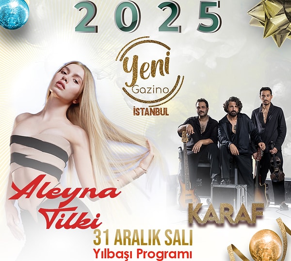 Önce Karaf isimli grubun sahne alacağı Sarıyer, Yeni Gazino'da konser verecek Aleyna Tilki de aynı şekilde... Biletler 25 bin TL.