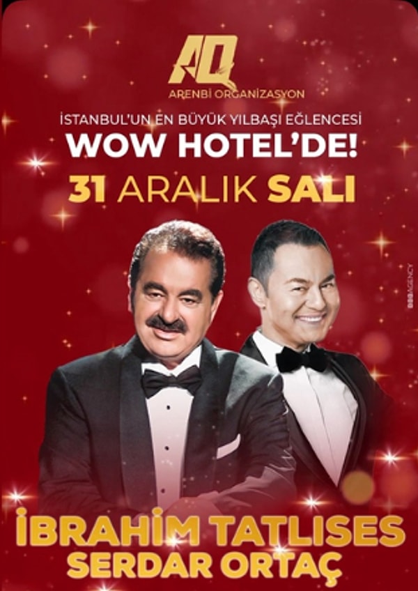 Geldik yılın belki de en dikkat çekecek konserine! Bakırköy'deki WOW İstanbul Hotel'de beraber sahne alacak İbrahim Tatlıses ve Serdar Ortaç'ın bilet fiyatı tamı tamına 40 bin TL.