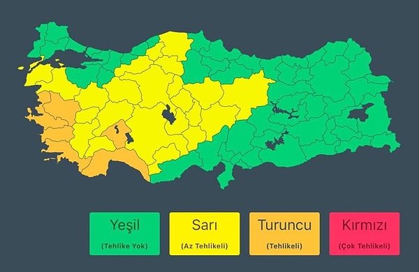 AFAD'ın sosyal medya hesabından yapılan paylaşımda, Meteoroloji Genel Müdürlüğü'nden alınan son bilgilere ve yapılan değerlendirmelere yer verilerek şu açıklama yapıldı: