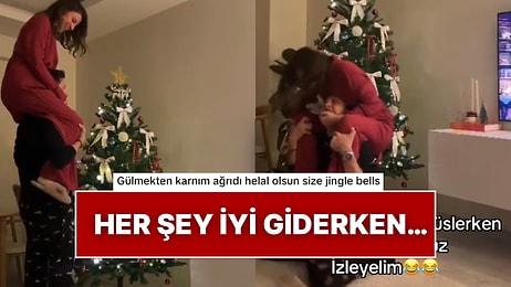 Eşinin Omzunda Yılbaşı Ağacına Yıldız Takan Kadın Yere Kapaklanınca Romantik Video Hayalleri Suya Düştü