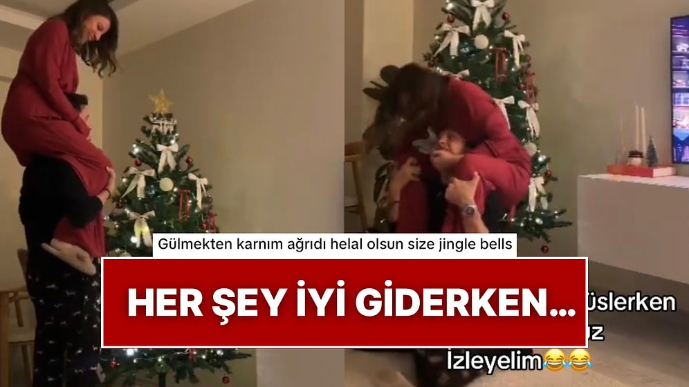 Eşinin Omzunda Yılbaşı Ağacına Yıldız Takan Kadın Yere Kapaklanınca Romantik Video Hayalleri Suya Düştü