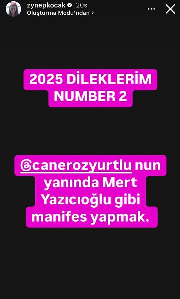 Koçak ikinci sıraya ise Altın Kelebek'i almayı manifestleyen Mert Yazıcıoğlu'na göndermede bulunarak yeni yılda isteklerini hayatına kolaylıkla çekebilmeyi diledi.👇