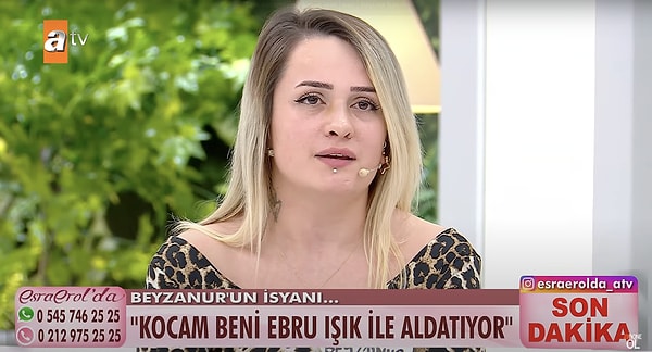 Esra Erol'un dünkü yayınında yine tüm Türkiye'yi şoke eden bir olay gündeme geldi. Aldatıldığını iddia eden iki çocuk annesi Beyzanur, Esra Erol'dan yardım istedi.