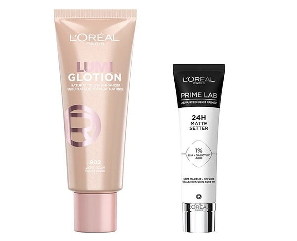 5. ZL’Oréal Paris Glotion All-In-One Doğal Işıltı 902 - Light Glow & Prime Lab Matte Setter Matlaştırıcı Primer – Makyaj Bazı