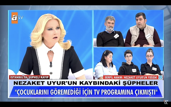 2005 yılında ortadan kaybolan kadın kaybolmadan önce yeğeninin evinden programa katılmak için ayrıldı. Yeğeni, "Eski eşim bana çocukları göstermiyor." diyerek programa gideceğini söylediğini belirtti.