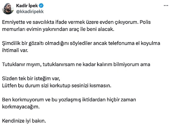 Kadir İpek’in serbest kalmasına başsavcılık itiraz etti, İpek yeniden gözaltına alındı. İpek, yapılan işlemlerin ardından bu kez tutuklandı.