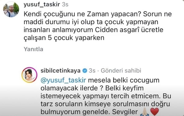 Sinir bozan teyzeler gibi, "Ne zaman çocuk yapacaksın?" diye soran bir de çocuk yapmamasına anlam veremediğini söyleyen kullanıcıyı gören Çetinkaya, tatlı tatlı had bildirdi.