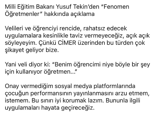 Fenomen öğretmenlik müessesesi bakanlığın da radarına girmiş durumda. Hatta Milli Eğitim Bakanı Yusuf Tekin de şikayetlere değindi.