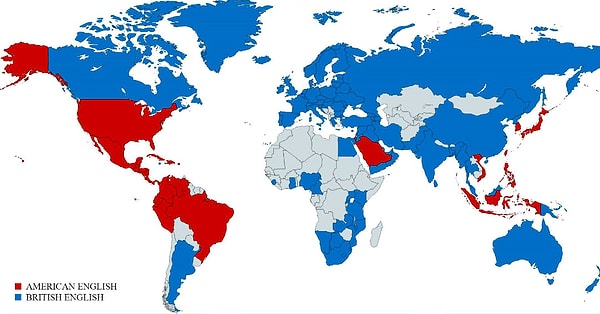 4. Kırmızı yerler Amerikan İngilizcesini, mavi yerler ise İngiliz İngilizcesini öğretiyor