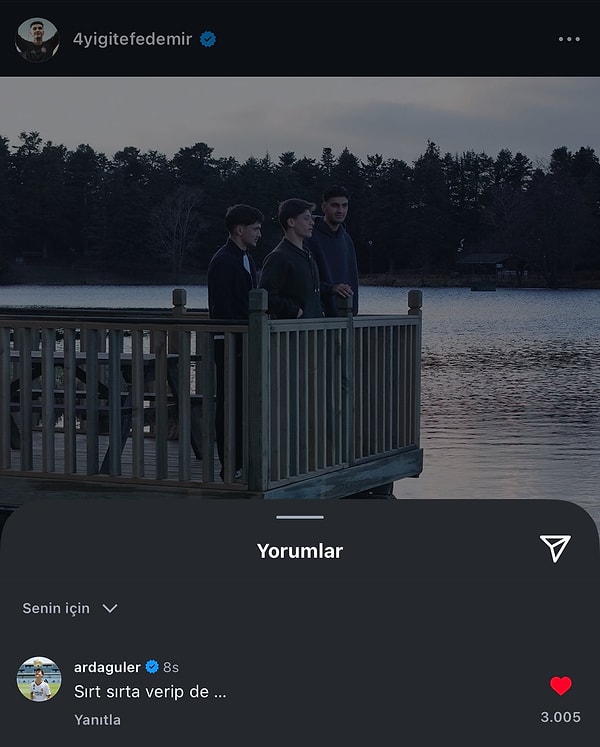 Yiğit Efe Demir'in gönderisine  "Sırt sırta verip de..." yorumunu düştü.