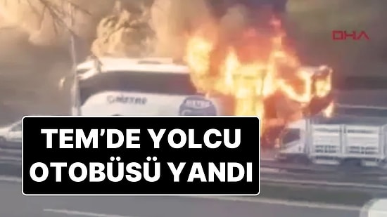 TEM'de Büyük Panik: Yolcu Otobüsü Yol Ortasında Yandı