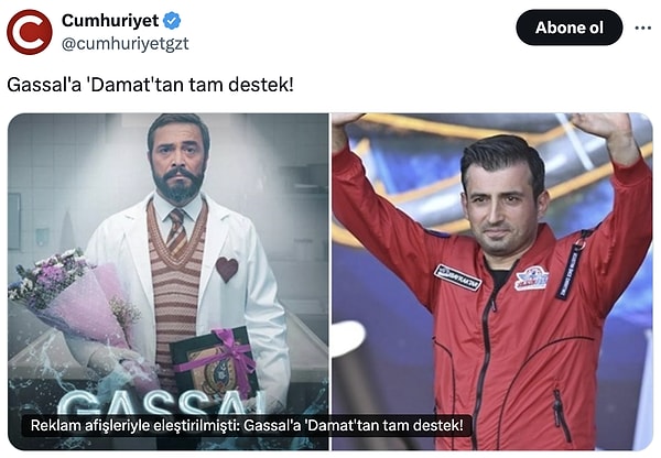 Cumhuriyet Gazetesi de bu paylaşımı, Bayraktar'ın Cumhurbaşkanı Erdoğan'ın damadı olması sebebiyle bu manşetle verdi.