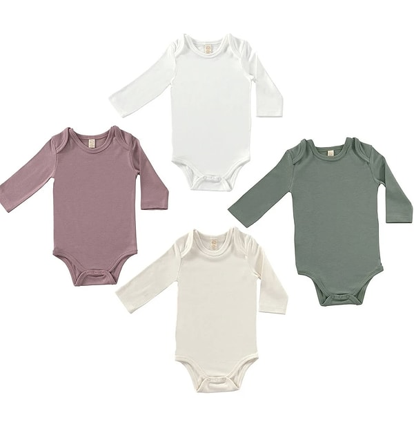 6. Tiny Lamb Softly Colors Uzun Kol Bebek Bodysuit Takımı - 4 Parça | Çok Renkli Alttan Çıtçıtlı Zıbın Body