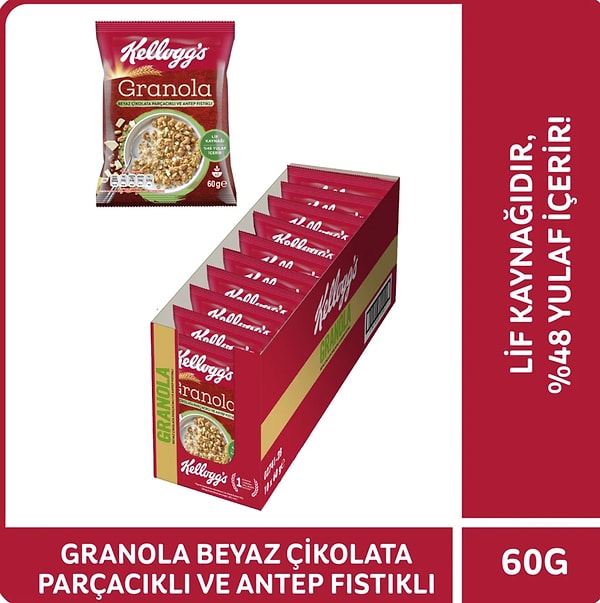 19. Kellogg's Granola Beyaz Çikolata Parçacıklı ve Antep Fıstıklı